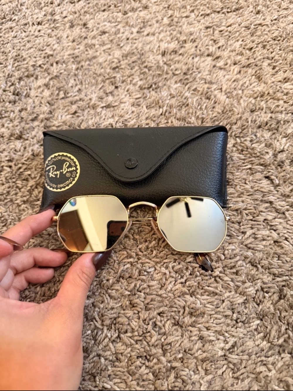 Ray-Ban Gold Frame Sunglasses with Gold Mirrored Lenses